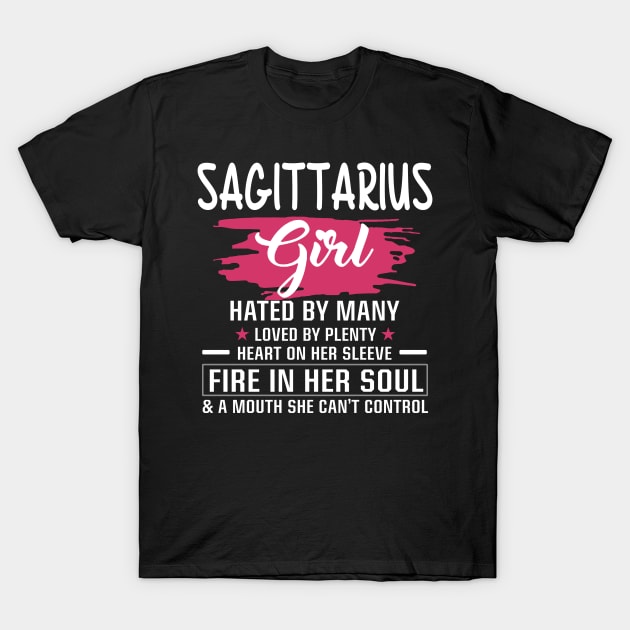 Sagittarius Girl Birthday - Sagittarius Girl Hated By Many Loved By Plenty Heart On Her Sleeve T-Shirt by BTTEES